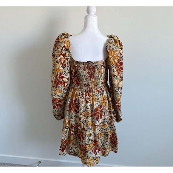 & Other Stories Floral Mini Dress Autumnal Floral Print Square neck Womens US 10 - Picture 8 of 12